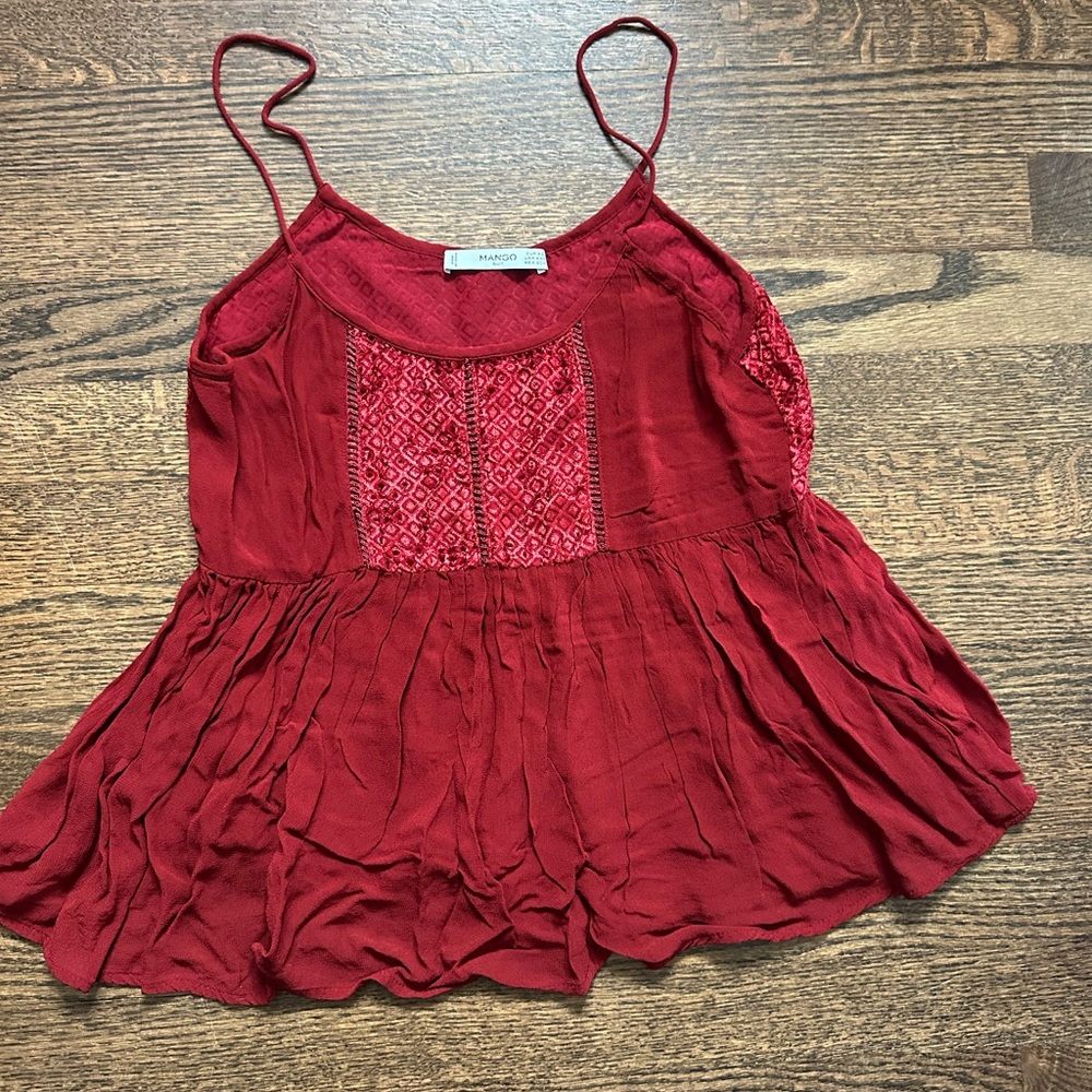 MANGO Red Chiffon Boho Tank – Size XS